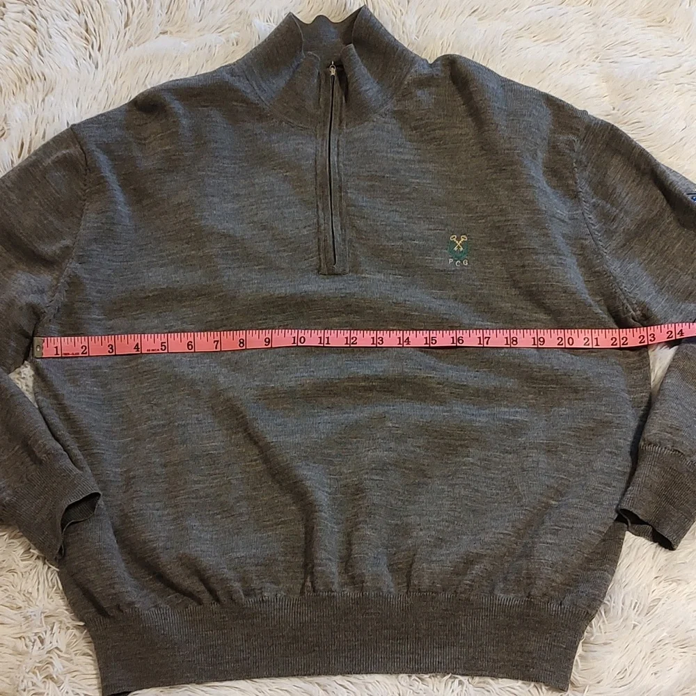 Fairway & Greene Mens 100% Wool Quarter Zip Windsweater Charcoal Heather Size M